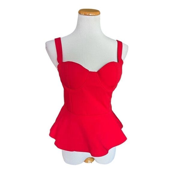 NWT Womens Love x Design Red Chic Sleeveless Peplum Top - Sz S - Picture 1 of 1